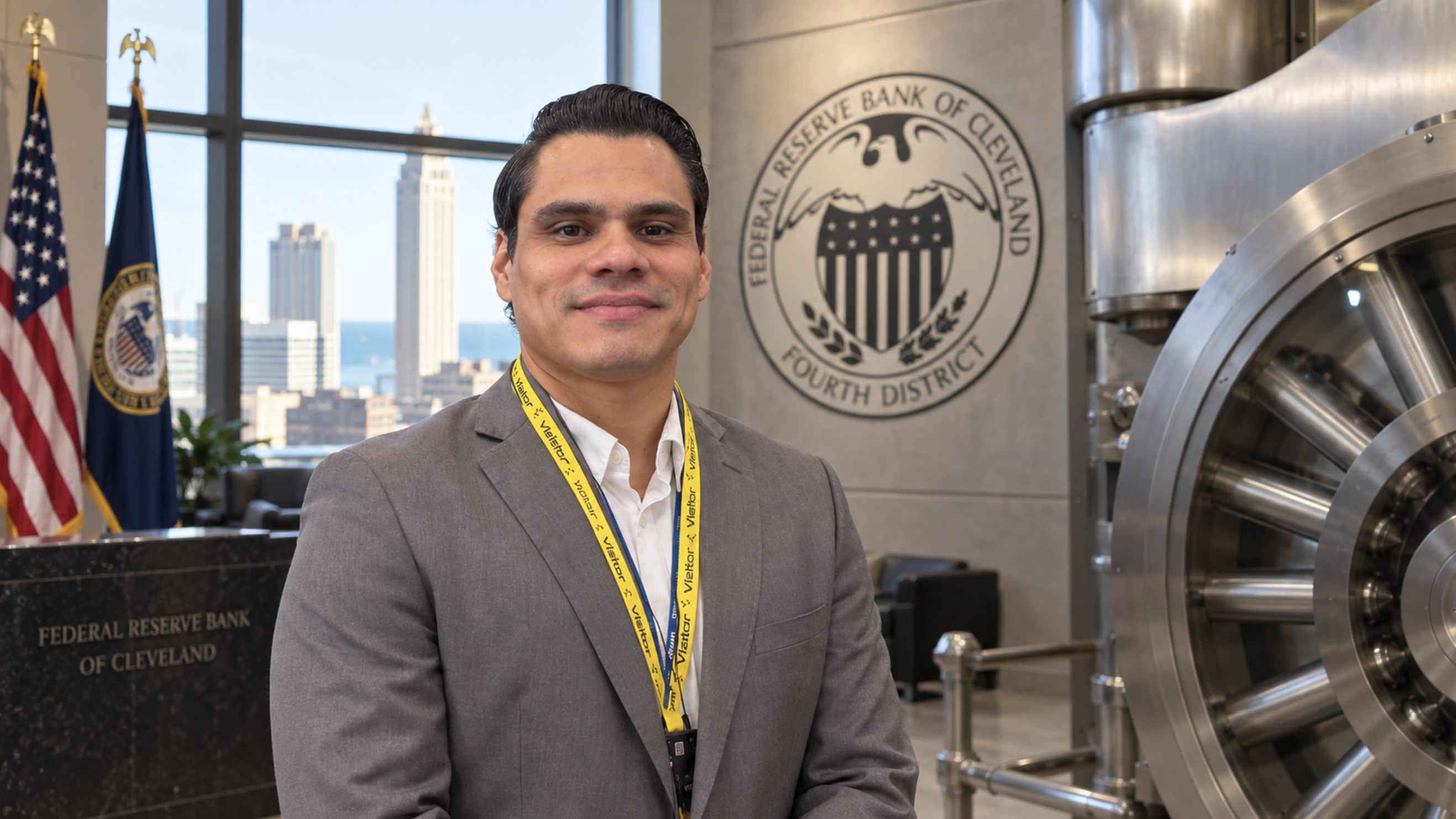 Caleb Navarro durante jornada del IVLP 2026 en la Reserva Federal y el FBI de Cleveland, Ohio, Estados Unidos.