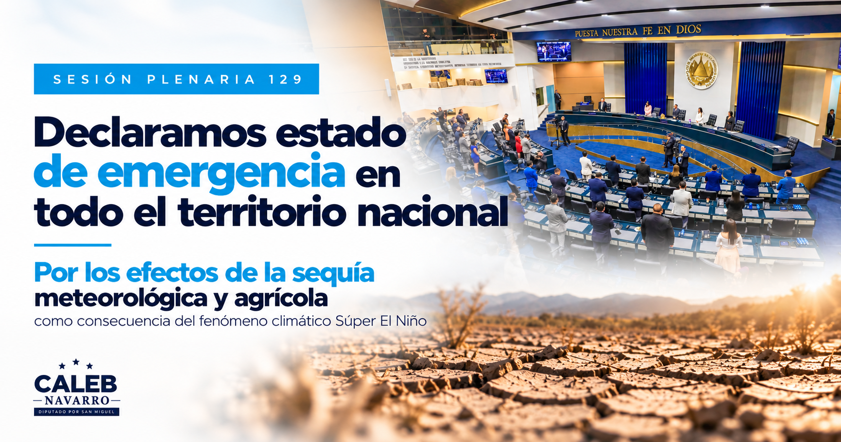 Diputado Caleb Navarro durante la Sesión Plenaria 129 de la Asamblea Legislativa de El Salvador, en la que se declaró Estado de Emergencia Nacional por los efectos de la sequía meteorológica y agrícola.