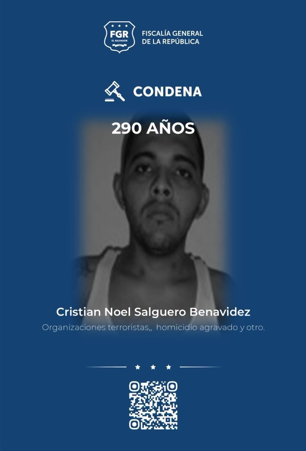 Jonathan Steven Reyes Rivera, miembro de la MS-13, condenado a 880 años de prisión por homicidios, extorsiones y otros delitos en San Miguel.